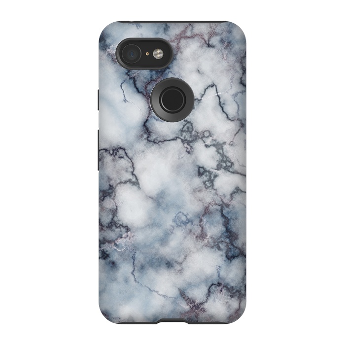 Pixel 3 StrongFit Blue and Silver Veined Marble by CatJello
