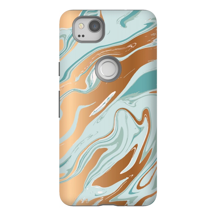 Pixel 2 StrongFit Liquid Green Marble and Gold 006 by Jelena Obradovic