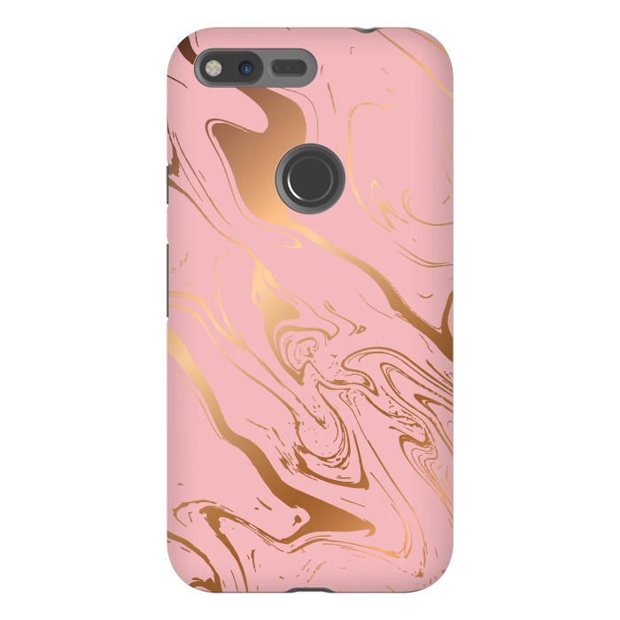 Pixel XL StrongFit Liquid marble texture design, pink and gold by Jelena Obradovic