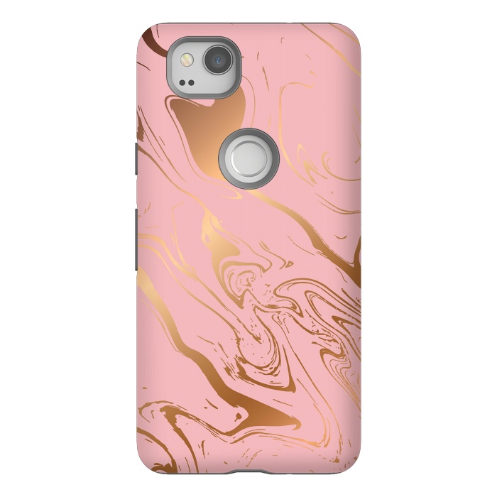 Pixel 2 StrongFit Liquid marble texture design, pink and gold by Jelena Obradovic
