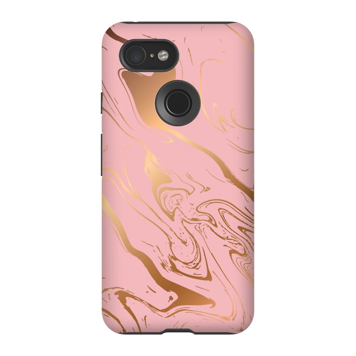 Pixel 3 StrongFit Liquid marble texture design, pink and gold by Jelena Obradovic