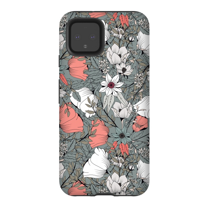 Pixel 4 StrongFit Botanical Pattern Gray by Jelena Obradovic