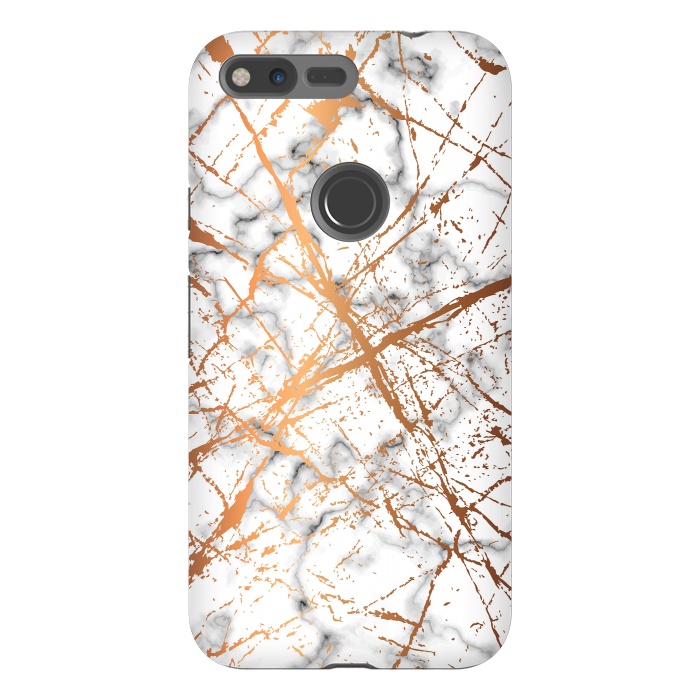 Pixel XL StrongFit Marble Texture and Gold Splatter 039 by Jelena Obradovic