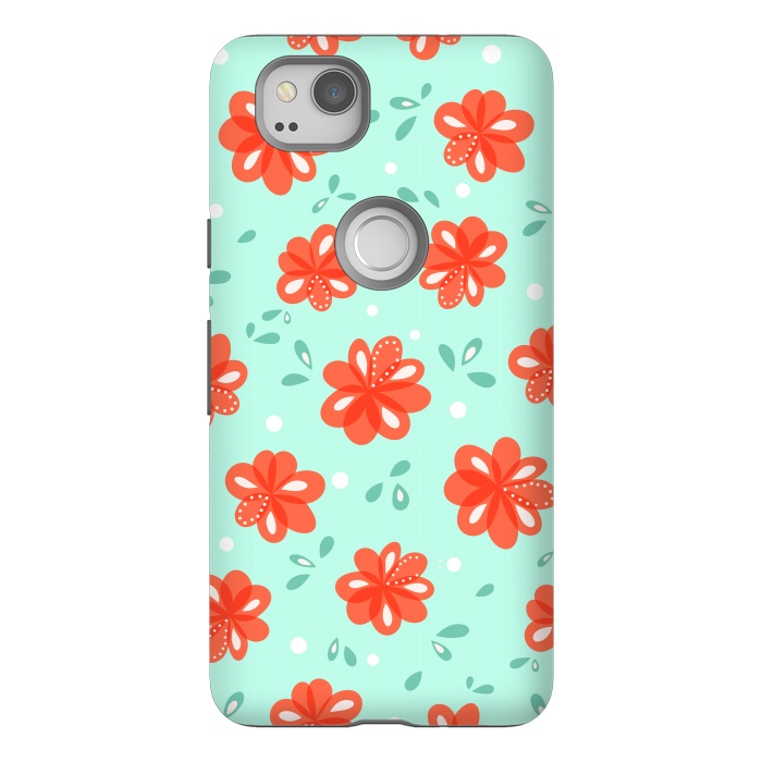 Pixel 2 StrongFit Cheerful Decorative Red Flowers Pattern by Boriana Giormova