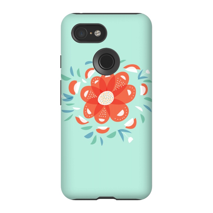 Pixel 3 StrongFit Whimsical Decorative Red Flower by Boriana Giormova