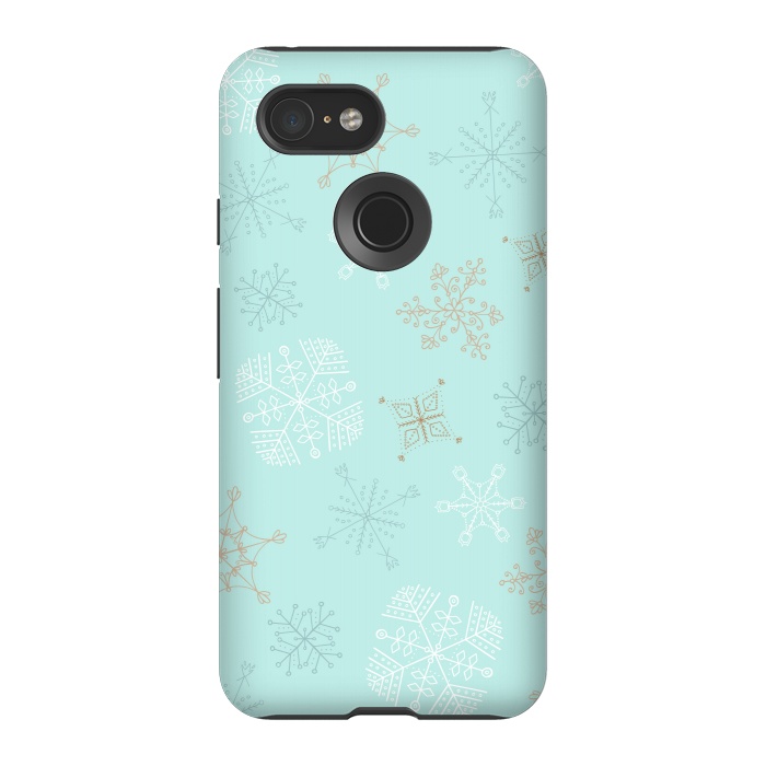 Pixel 3 StrongFit Wintery Gold Snowflakes on Blue by Paula Ohreen