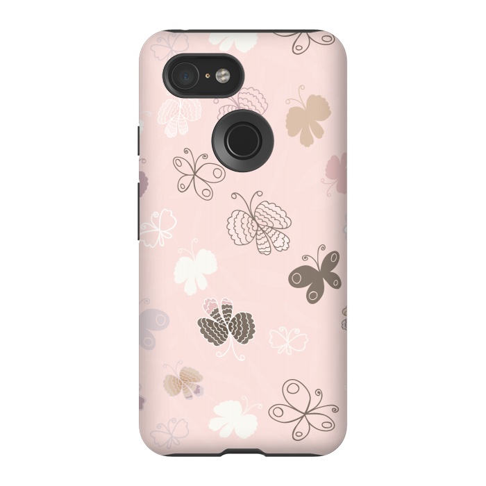 Pixel 3 StrongFit Pretty Pink and Purple Butterflies on Light Pink by Paula Ohreen