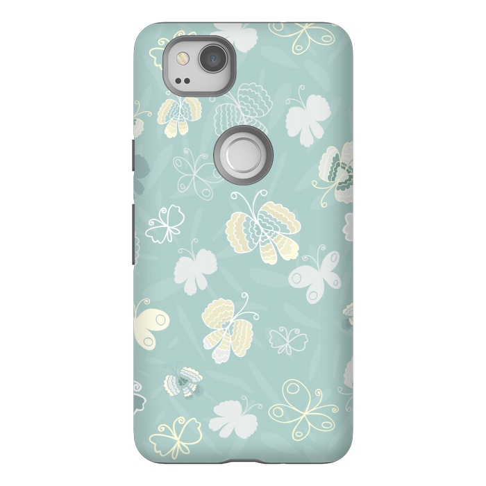 Pixel 2 StrongFit Pretty Yellow and White Butterflies on Teal by Paula Ohreen