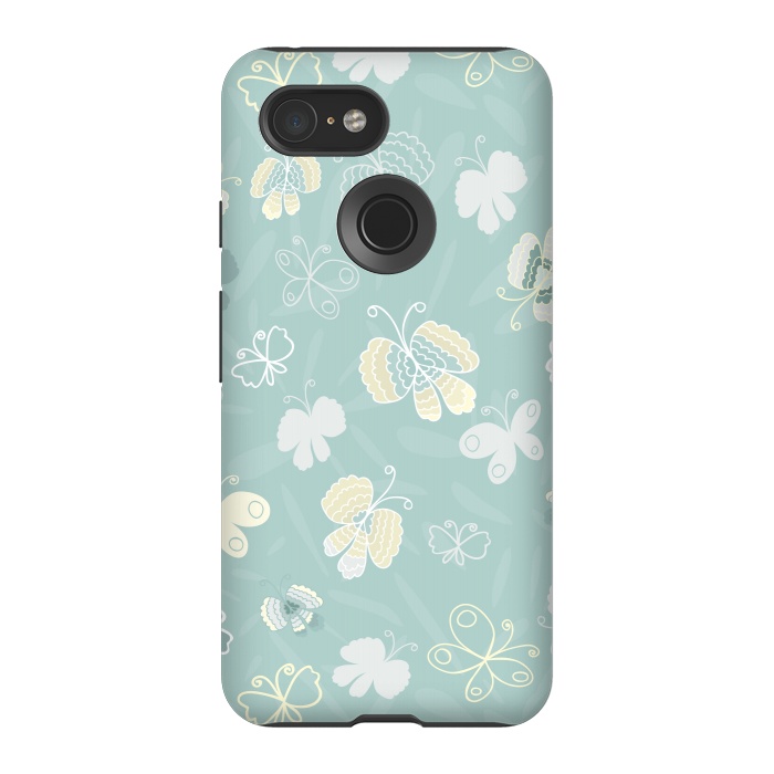 Pixel 3 StrongFit Pretty Yellow and White Butterflies on Teal by Paula Ohreen