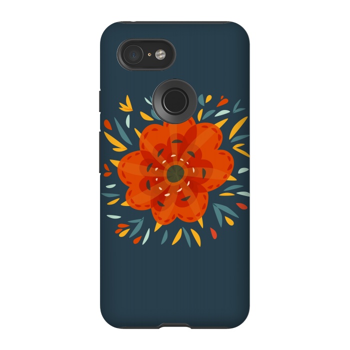 Pixel 3 StrongFit Decorative Whimsical Orange Flower by Boriana Giormova