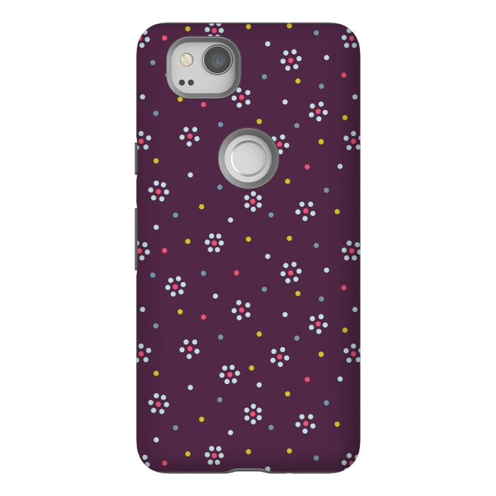 Pixel 2 StrongFit Flowers Made Of Dots Pattern On Purple by Boriana Giormova
