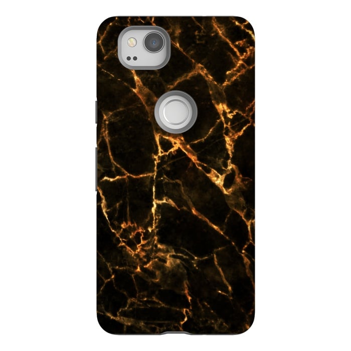 Pixel 2 StrongFit Black marble with golden cracks by Oana 