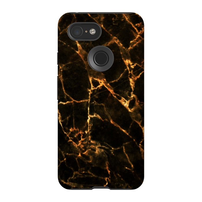 Pixel 3 StrongFit Black marble with golden cracks by Oana 