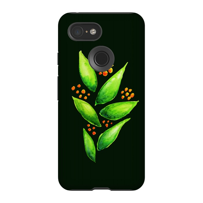 Pixel 3 StrongFit Abstract watercolor green plant with orange berries by Boriana Giormova
