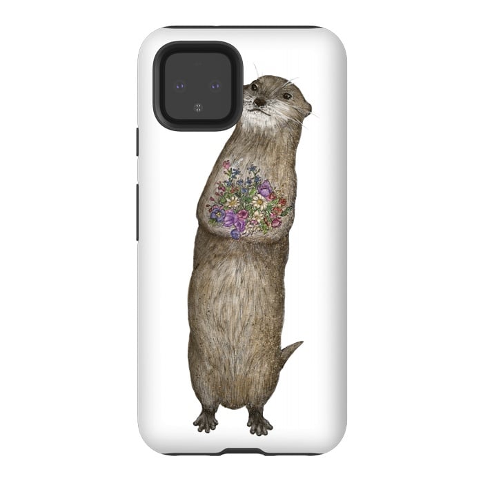 Pixel 4 StrongFit Otter and Flowers by ECMazur 