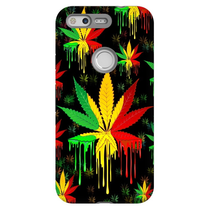 Pixel StrongFit Marijuana Leaf Rasta Colors Dripping Paint by BluedarkArt