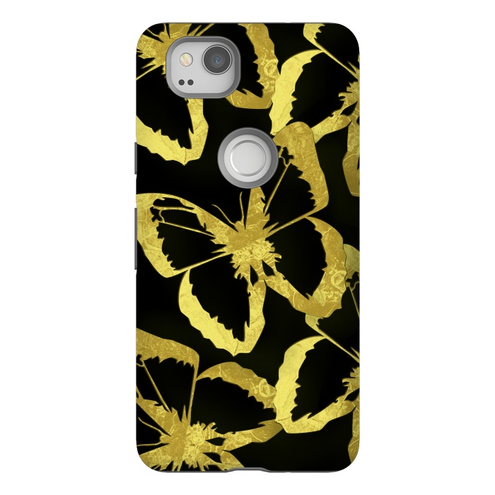Pixel 2 StrongFit Black and Gold Butterflies by Alemi