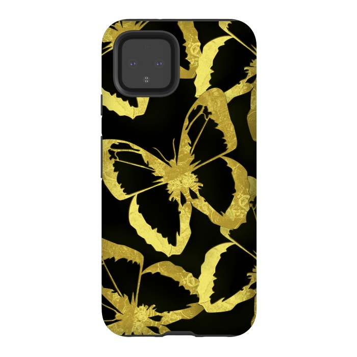 Pixel 4 StrongFit Black and Gold Butterflies by Alemi