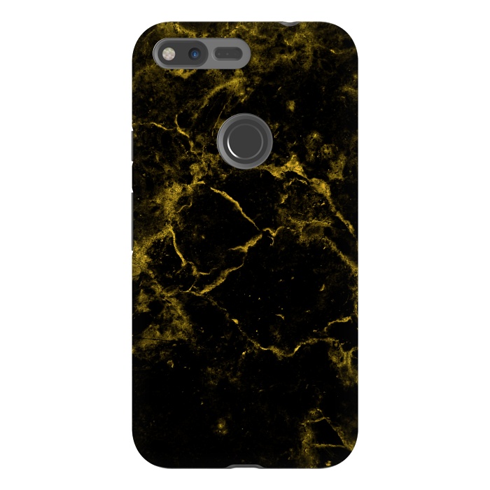 Pixel XL StrongFit Black and Gold Marble by Alemi