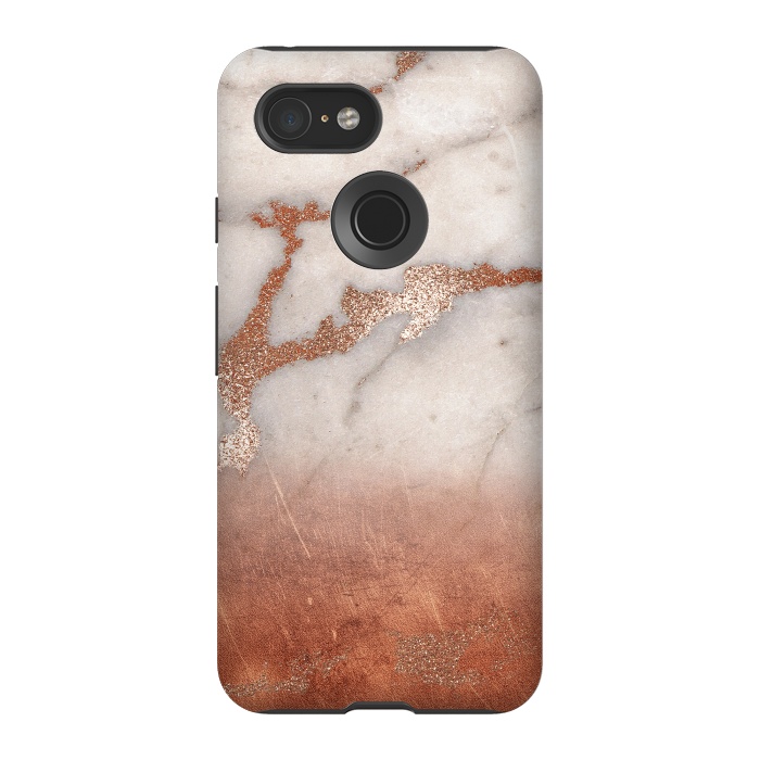 Pixel 3 StrongFit Copper Trendy Veined Marble by  Utart