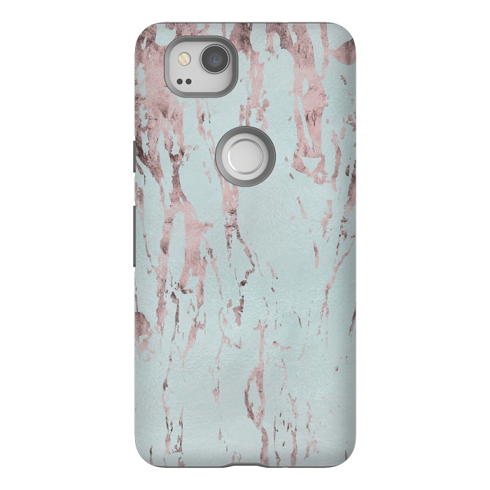 Pixel 2 StrongFit Rose Gold Marble Fragments On Teal 2 by Andrea Haase
