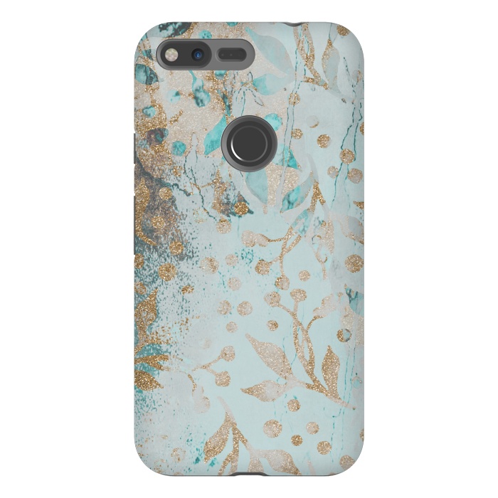Pixel XL StrongFit  Botanical  Pattern Teal And Gold by Andrea Haase