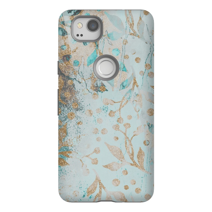 Pixel 2 StrongFit  Botanical  Pattern Teal And Gold by Andrea Haase