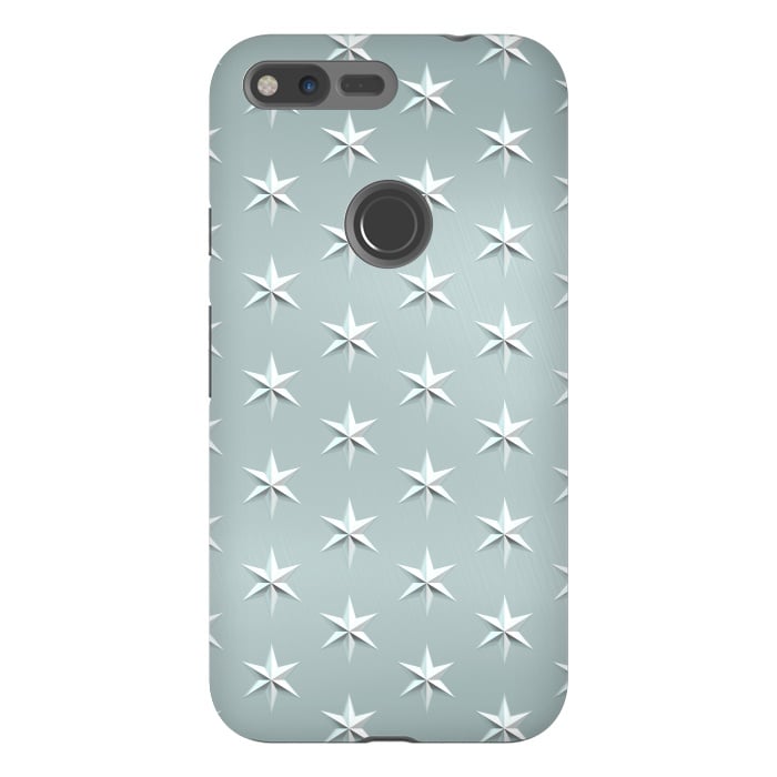 Pixel XL StrongFit Silver Stars On Teal Metal by Andrea Haase