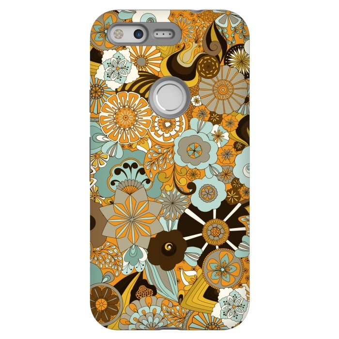 Pixel StrongFit Flowers, Flowers Everywhere Mustard and Blue by Paula Ohreen