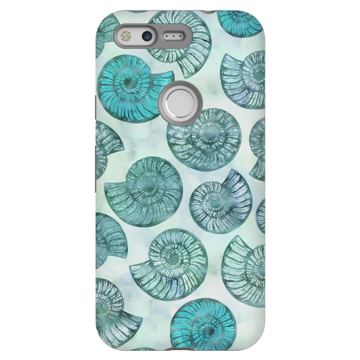 Pixel StrongFit Teal Fossils And Ammonites by Andrea Haase
