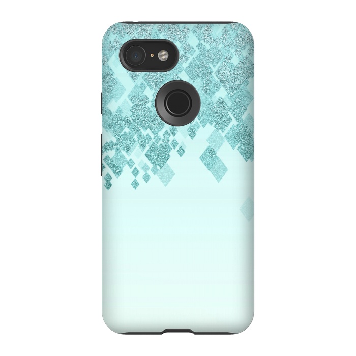 Pixel 3 StrongFit Turquoise Faux Glitter Diamonds by Andrea Haase
