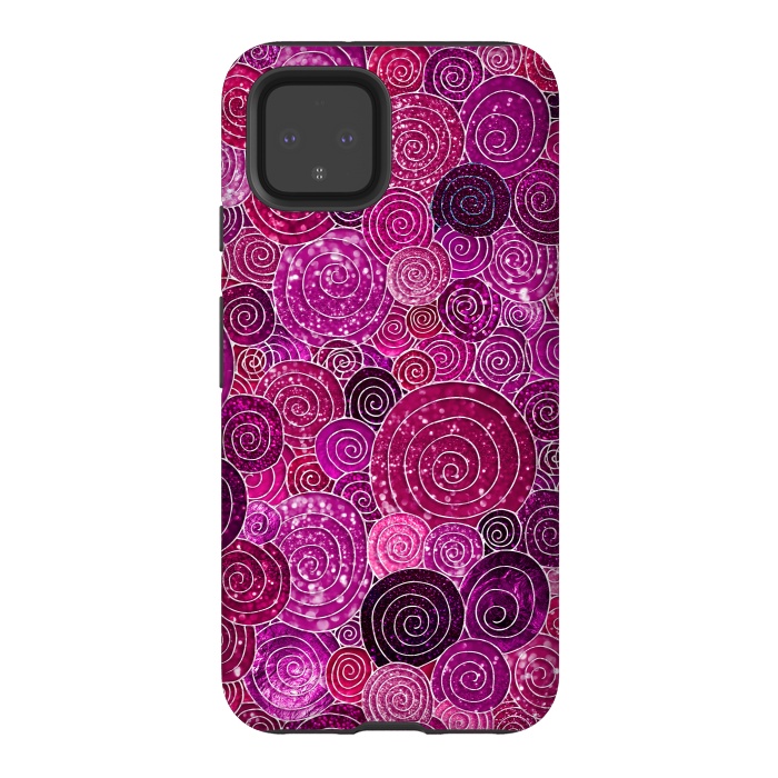 Pixel 4 StrongFit Pink and Purple Metal Foil Circles  by  Utart