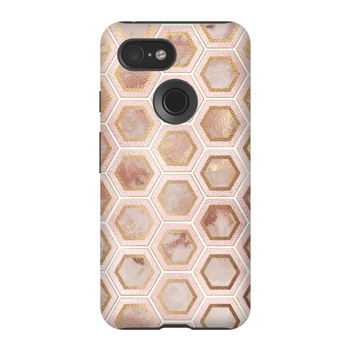 Pixel 3 StrongFit Marble and Rose Gold Honeycomb Pattern by  Utart