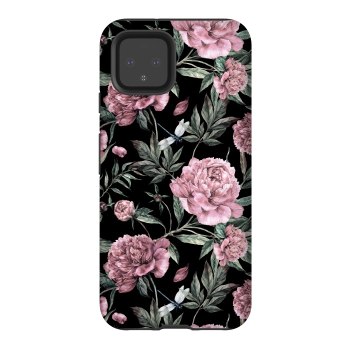 Pixel 4 StrongFit Black and Pink Peony Pattern by  Utart