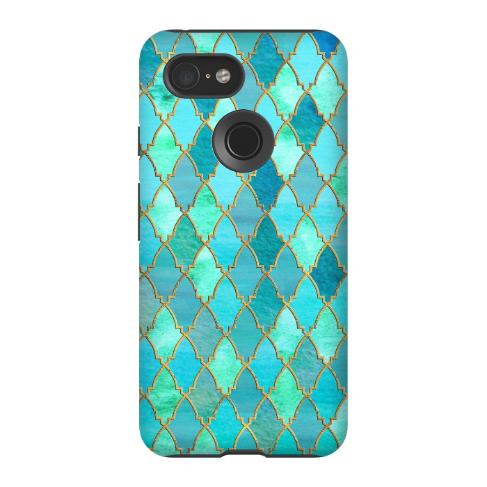 Pixel 3 StrongFit Teal Moroccan Shapes Pattern  by  Utart
