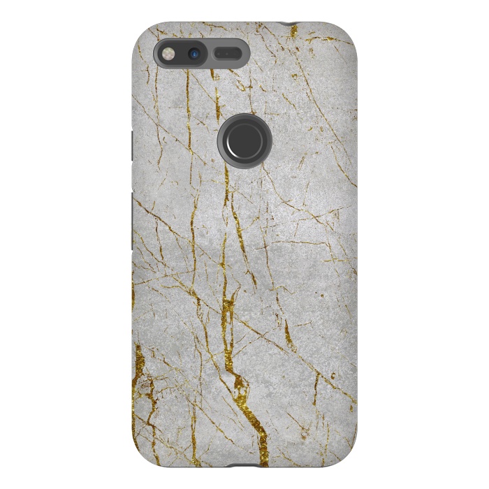Pixel XL StrongFit Golden Marble Veins On Concrete 2 by Andrea Haase