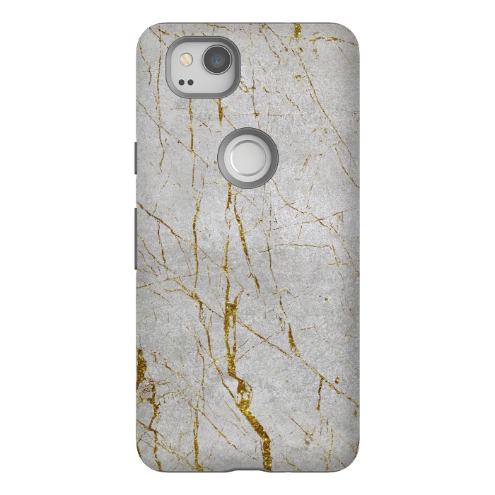 Pixel 2 StrongFit Golden Marble Veins On Concrete 2 by Andrea Haase