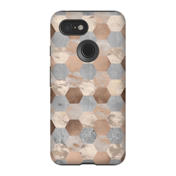 Pixel 3 StrongFit Marble Rose Gold Honeycomb Pattern by  Utart