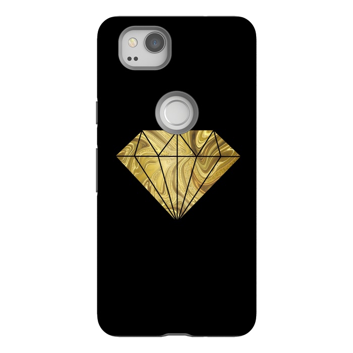 Pixel 2 StrongFit Golden Diamond  Faux Glitter On Black by Andrea Haase
