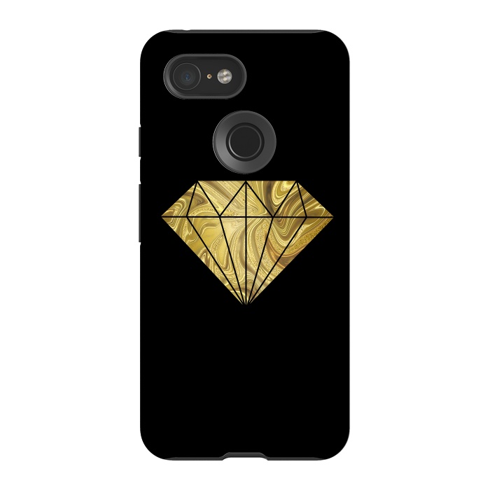 Pixel 3 StrongFit Golden Diamond  Faux Glitter On Black by Andrea Haase
