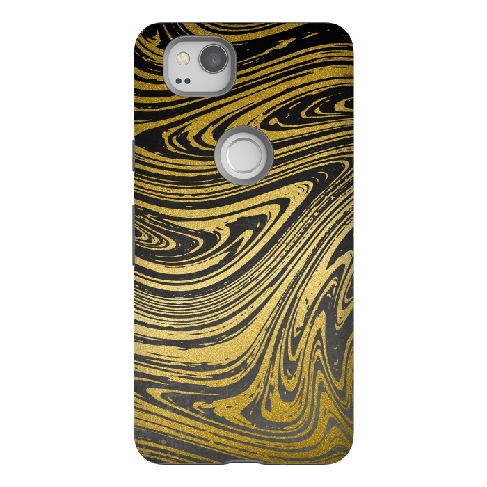 Pixel 2 StrongFit Black Gold Marble 2 by Andrea Haase