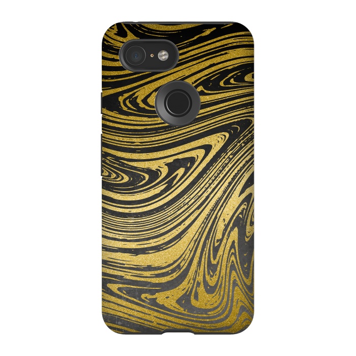 Pixel 3 StrongFit Black Gold Marble 2 by Andrea Haase