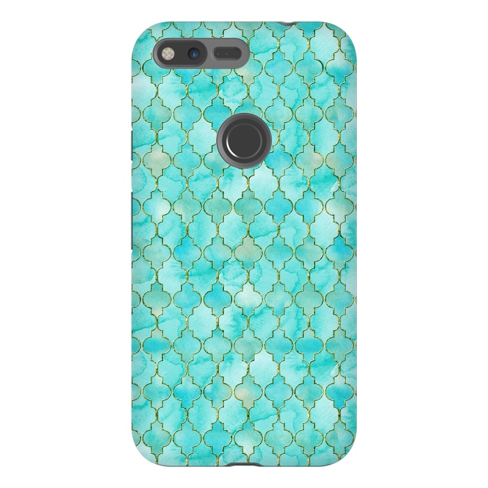 Pixel XL StrongFit Multicolor Teal Blue Moroccan Shapes Pattern  by  Utart