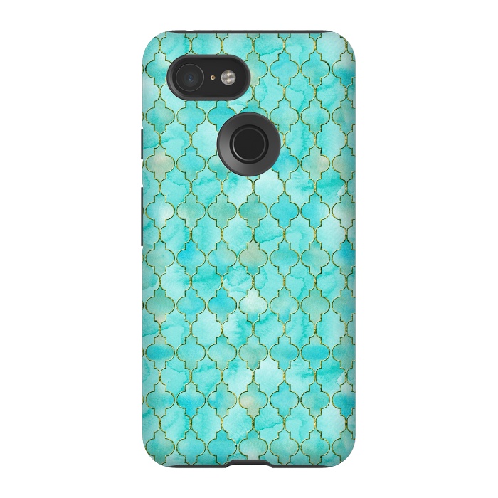 Pixel 3 StrongFit Multicolor Teal Blue Moroccan Shapes Pattern  by  Utart