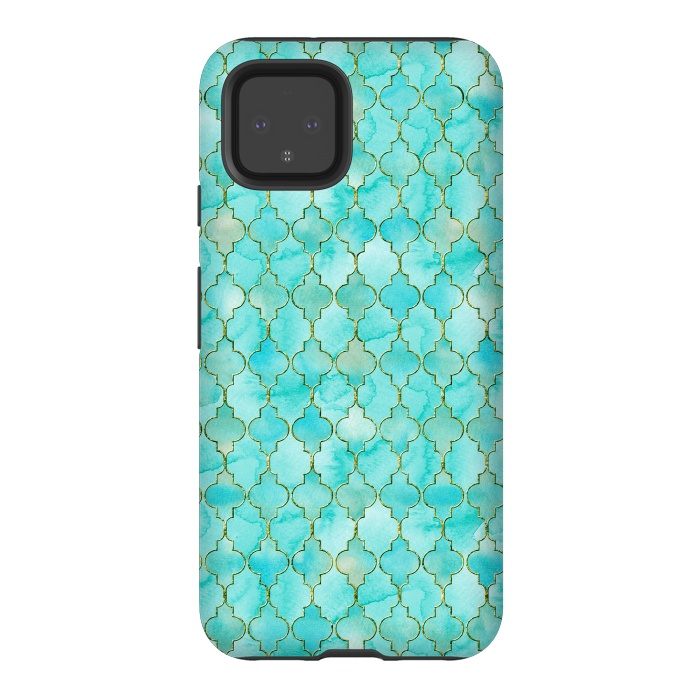 Pixel 4 StrongFit Multicolor Teal Blue Moroccan Shapes Pattern  by  Utart