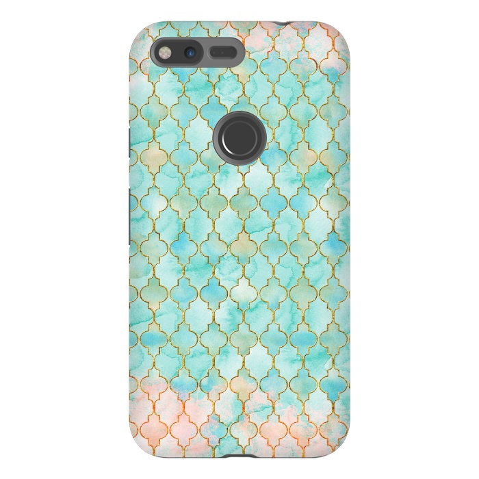 Pixel XL StrongFit Multicolor Teal Pink Moroccan Shapes Pattern  by  Utart