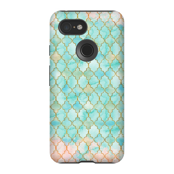 Pixel 3 StrongFit Multicolor Teal Pink Moroccan Shapes Pattern  by  Utart