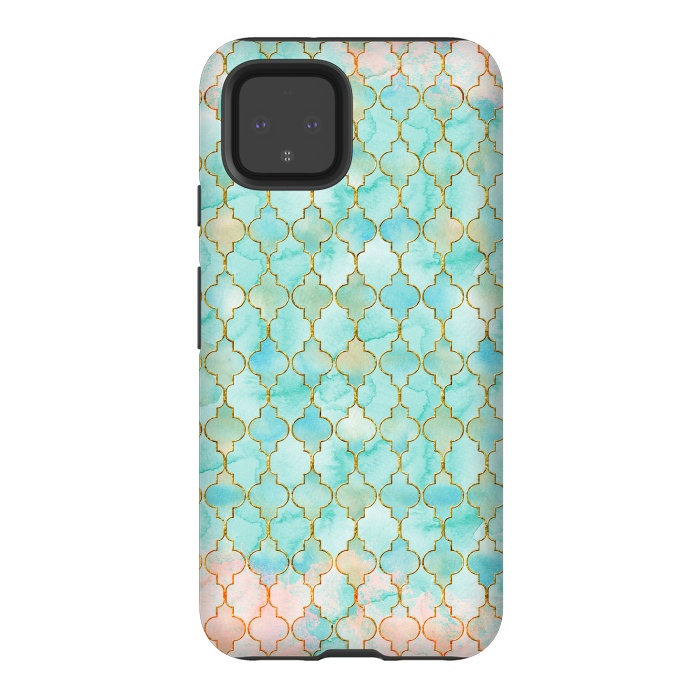 Pixel 4 StrongFit Multicolor Teal Pink Moroccan Shapes Pattern  by  Utart
