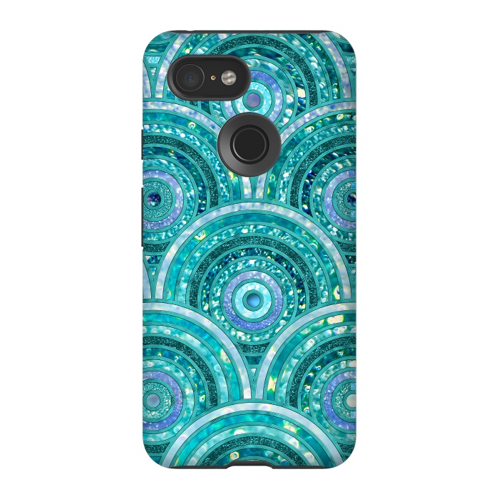 Pixel 3 StrongFit Blue Silver Circles and Dots Glitter  Pattern by  Utart