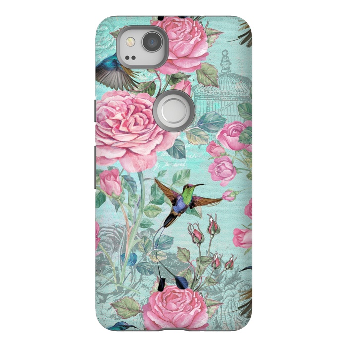 Pixel 2 StrongFit Vintage Roses and Hummingbirds by  Utart